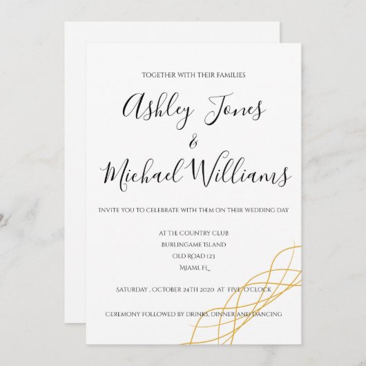 Invitation Élégant Moderne Simple Blanc Or Cordial Mariage (Devant / Derrière)