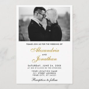 Invitation Elégant moderne Simple Couple Photo Mariage Or