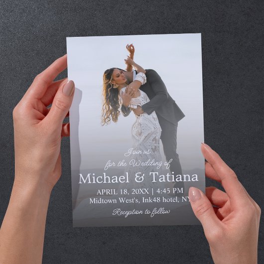 Invitation élégant moderne simple script faded mariage photo