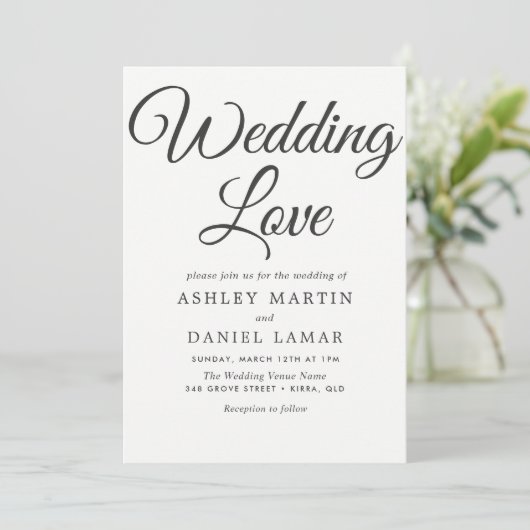 Invitation Élégant moderne Simple Script noir Mariage blanc (Debout devant)