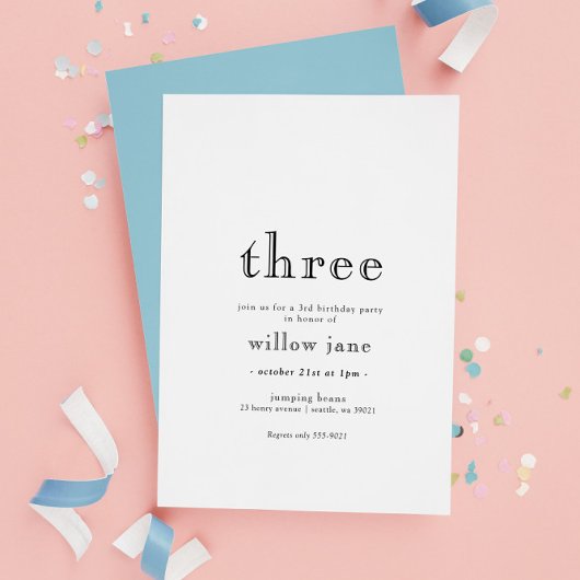 Invitation Elégant moderne trois 3e anniversaire