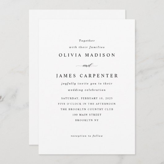 Invitation Élégant Moderne Typographie Simple Mariage classiq (Devant / Derrière)
