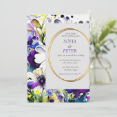 Invitation Élégant moderne violet floral (Debout devant)