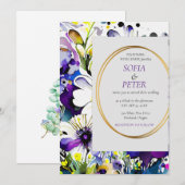 Invitation Élégant moderne violet floral (Devant / Derrière)