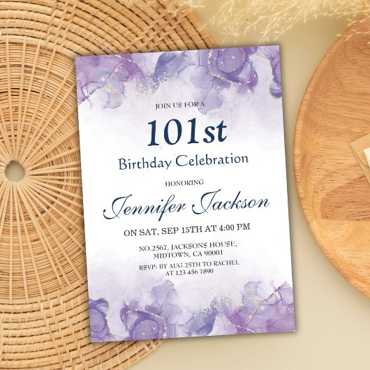 Invitation Elégant moderne violet & or floral 101e anniversai
