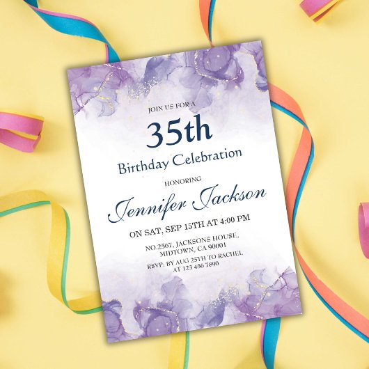 Invitation Elégant moderne violet & or floral 35e anniversair