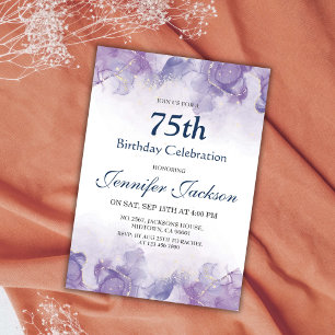 Invitation Elégant moderne violet & or floral 75e anniversair