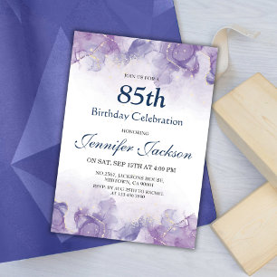 Invitation Elégant moderne violet & or floral 85e anniversair