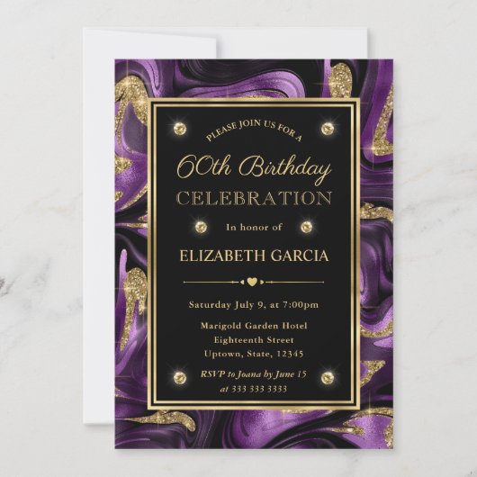 Invitation Elégant Molten Purple & Gold Parties scintillant 6 (Devant)