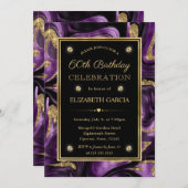 Invitation Elégant Molten Purple & Gold Parties scintillant 6 (Devant / Derrière)