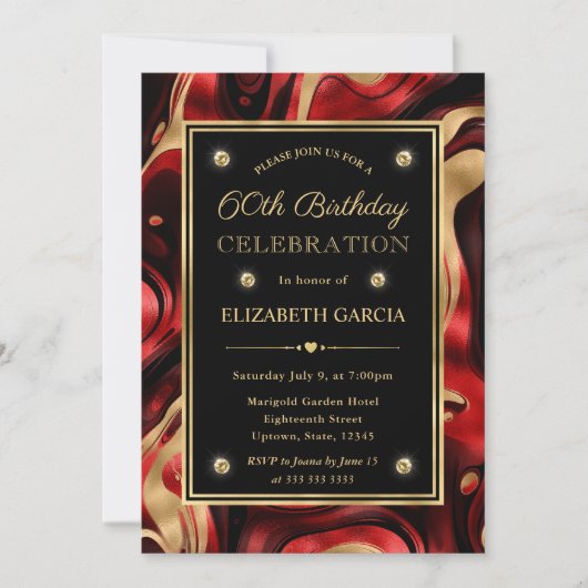 Invitation Elégant Molten Red and Gold Foil 60e anniversaire (Devant)