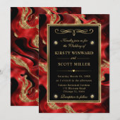 Invitation Élégant Molten Rouge et Mariage de Parties scintil (Devant / Derrière)