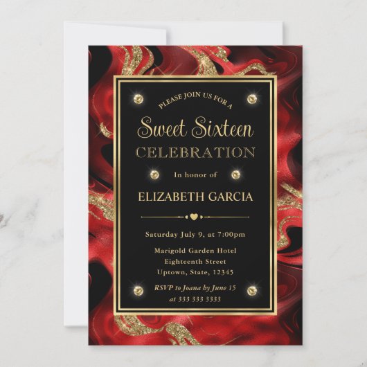 Invitation Elégant Molten Rouge et Parties scintillant or Dou (Devant)