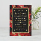 Invitation Elégant Molten Rouge et Parties scintillant or Dou (Debout devant)