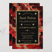 Invitation Elégant Molten Rouge et Parties scintillant or Dou (Devant / Derrière)