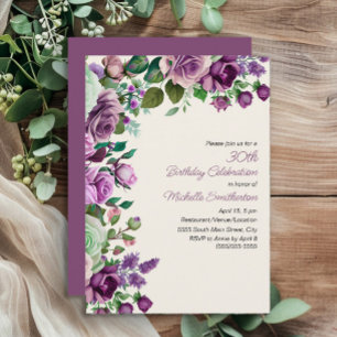 Invitation Elégant Monnaie vert pourpre floral 30e anniversai