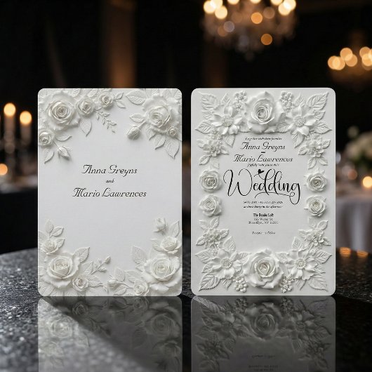 Invitation Elegant Monochromatic Off White Rose