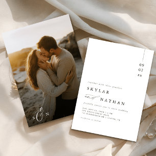 Invitation Élégant Monogram Beach Sunset Photo Budget Mariage