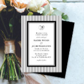 Invitation Elegant Monogram Black & White Striped Wedding