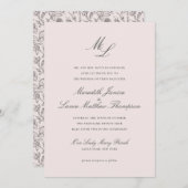 Invitation Élégant Monogram Blush Floral Script Mariage (Devant / Derrière)