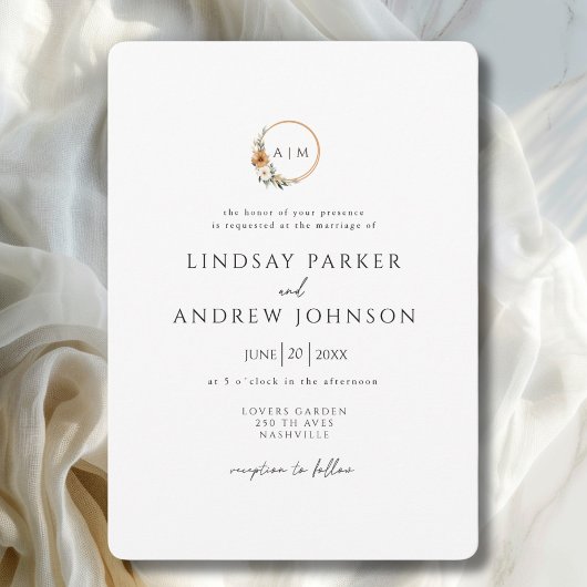Invitation Elegant Monogram Copper Earthy Botanical Wedding