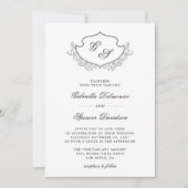 Invitation Élégant Monogram Crest Black White Mariage (Devant)