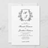 Invitation Élégant Monogram Crest Black White Mariage (Devant)