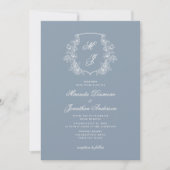 Invitation Élégant Monogram Crest Dusty Blue Mariage (Devant)