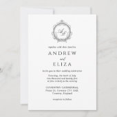 Invitation Élégant Monogram Crest Mariage noir et blanc (Devant)