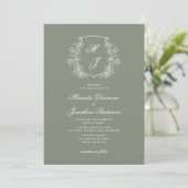 Invitation Élégant Monogram Crest Sage Green Mariage (Debout devant)