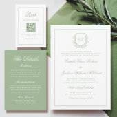 Invitation Elegant Monogram Crest Sage Green Wedding