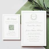 Invitation Elegant Monogram Crest Sage Green Wedding