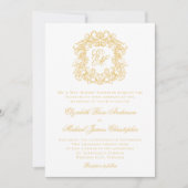 Invitation Élégant Monogram Crest Script Mariage Faux Gold (Devant)