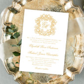 Invitation Élégant Monogram Crest Script Mariage Faux Gold