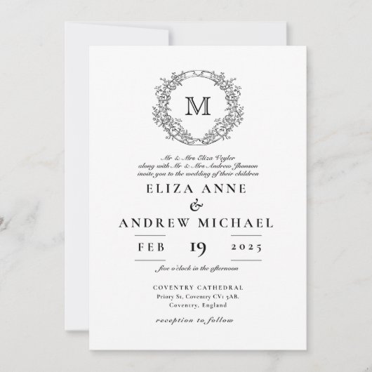 Invitation Elégant Monogram Crest Vintage Wedding (Devant)