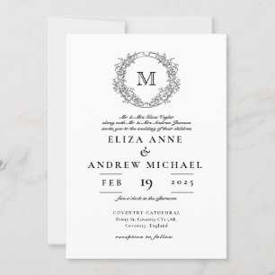 Invitation Elégant Monogram Crest Vintage Wedding