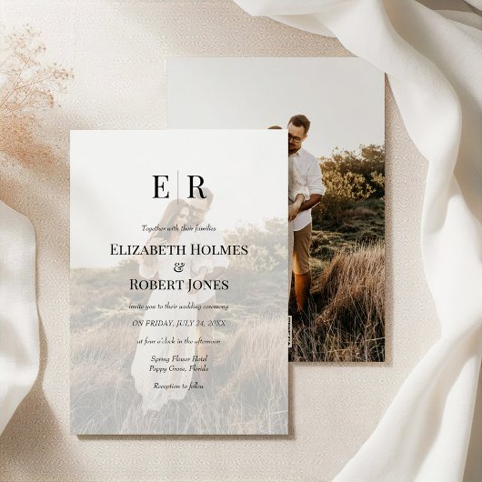 Invitation Elegant Monogram Custom Photo QR Code Wedding 