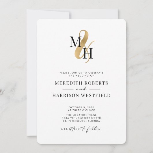 Invitation Élégant Monogram Gold Ampersand QR Code Mariage (Devant)