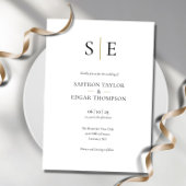 Invitation Élégant Monogram Gold Black Photo Mariage