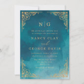 Invitation Elégant Monogram Gold Bordure Mariage vert (Devant)