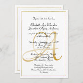 Invitation Élégant Monogram Gold Script Calligraphy Mariage (Devant / Derrière)
