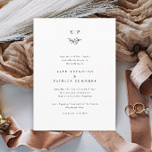 Invitation Elegant Monogram Greenery Leaves Simple Wedding