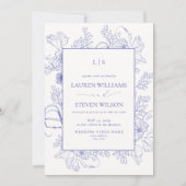 Invitation Élégant Monogram Lavender Floral Line Art Mariage (Devant)