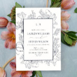 Invitation Élégant Monogram Marine Blue Floral Line Mariage d<br><div class="desc">Ce "Monogram Elegant Navy Blue Floral Line Art Faire-part de mariage" incarne le raffinement et l'élégance intemporels, capturant l'essence d'une histoire d'amour aussi audacieuse et raffinée que le couple qu'il célèbre. Avec ses lignes épurées, son design minimaliste et son monogramme magnifiquement encadré, cette invitation donne le ton d'une journée de...</div>