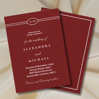 Invitation Elegant Monogram Minimalist Burgundy Wedding 