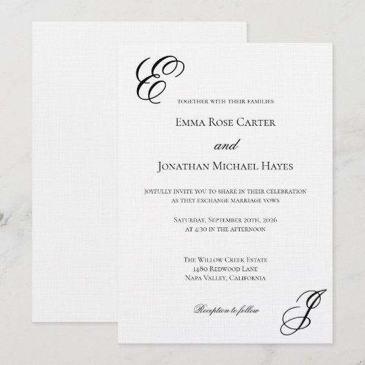 Invitation Elegant Monogram Minimalist Wedding (Devant / Derrière)