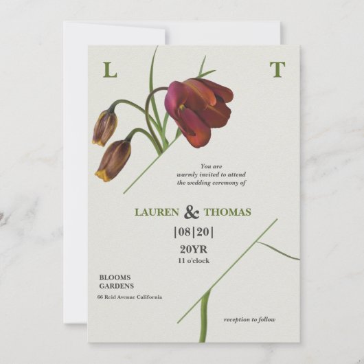 Invitation Élégant Monogram Papaya Whip Bloom Tulips Mariage (Devant)