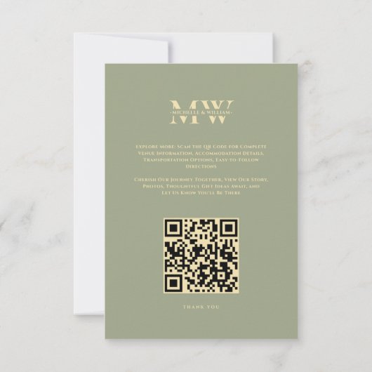 Invitation Élégant Monogram Sage Gold Boho Mariage (Dos)
