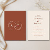 Invitation Élégant Monogram Terracotta Burnt Orange Mariage