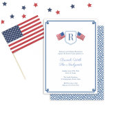 Invitation Élégant Monogram USA Drapeau Nouveaux mariés Brunc